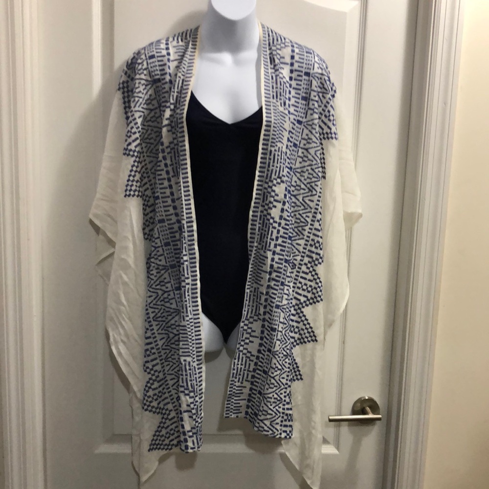 White/Navy Blue Poncho